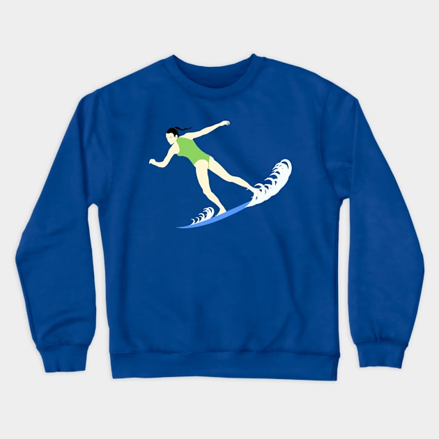 Surfing Brunette Crewneck Sweatshirt by jintetsu